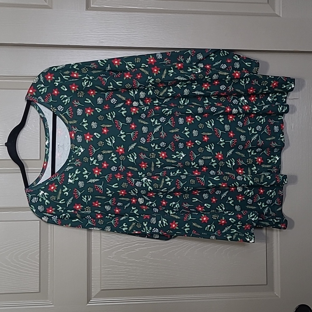 Woman Within Green Floral Long Sleeve Top